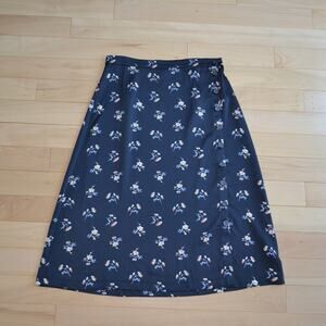 Madewell Floral Midi Wrap Flower Skirt Size 12 Navy Blue